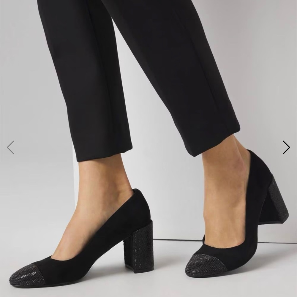 White House Black Market Crystal Embellished Black Block Heel Pumps